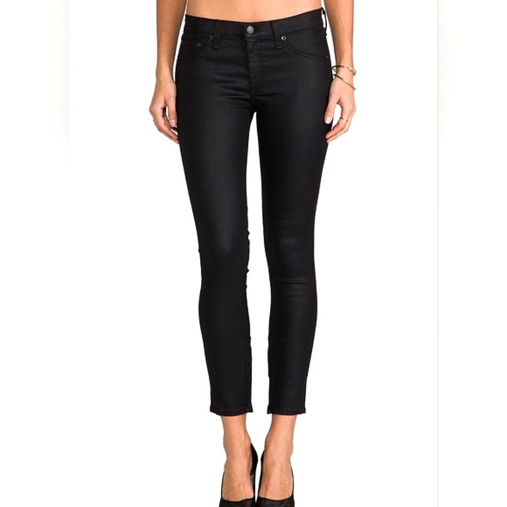 rag & bone • Cotswold Black Coated Denim Zipper Leg Capri Skinny Jeans size 27
